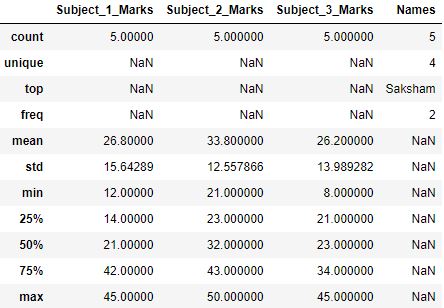 Non numeric function of pandas describe