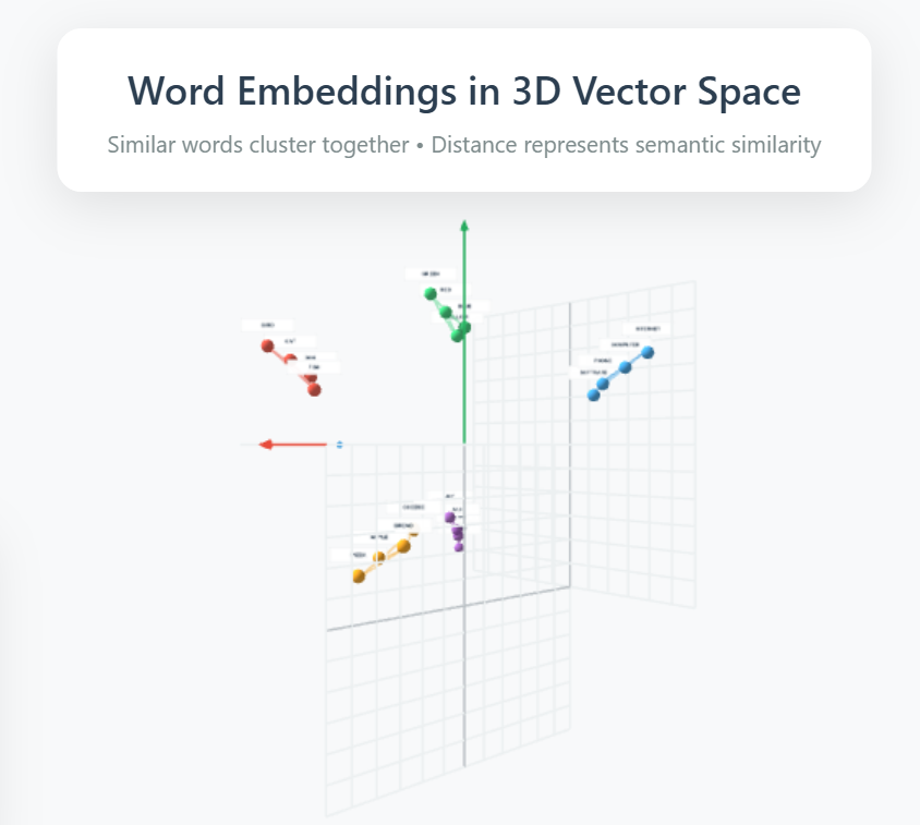 Word Embeddings in 3D Vector Space